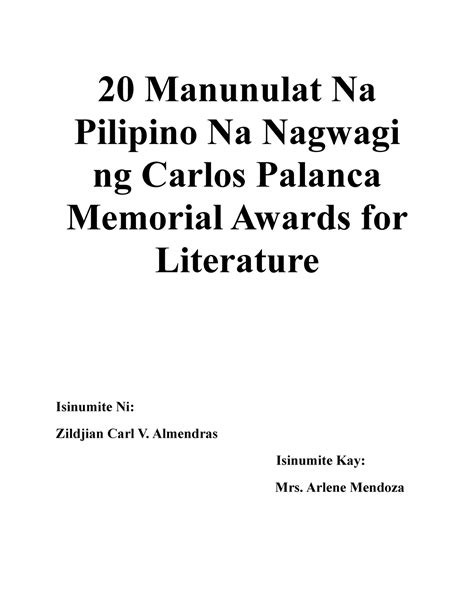 Manunulat na Pilipino na Nagwagi ng Carlos Palanca Memorial .